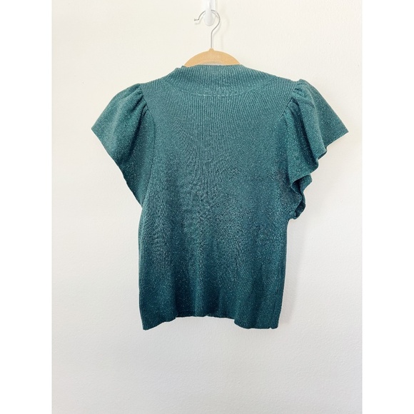 Anthropologie Maeve Flutter Muscle-Sleeve Sweater Metallic Green S - Picture 2 of 7